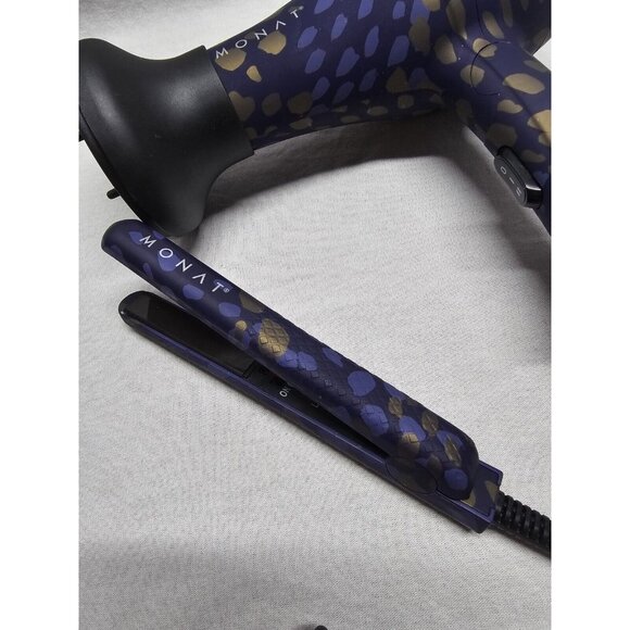 Monat Mini Travel Hair Dryer And Mini Iron Purple/Gold Cheetah Print- Travel - Picture 2 of 11